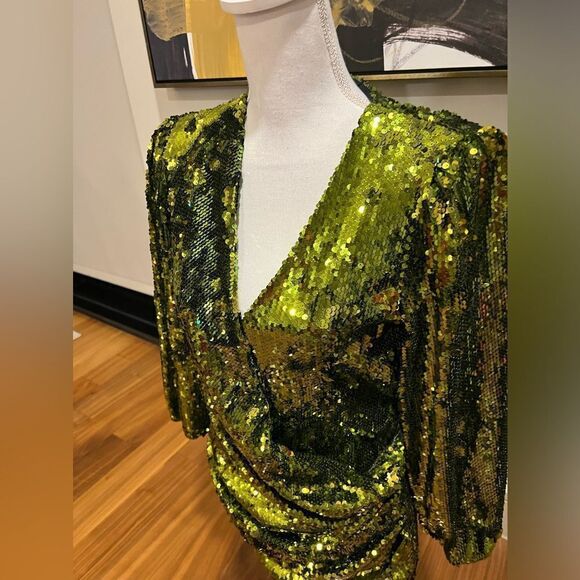 Zara green sequin dress, size XS NWT - Picture 4 of 11